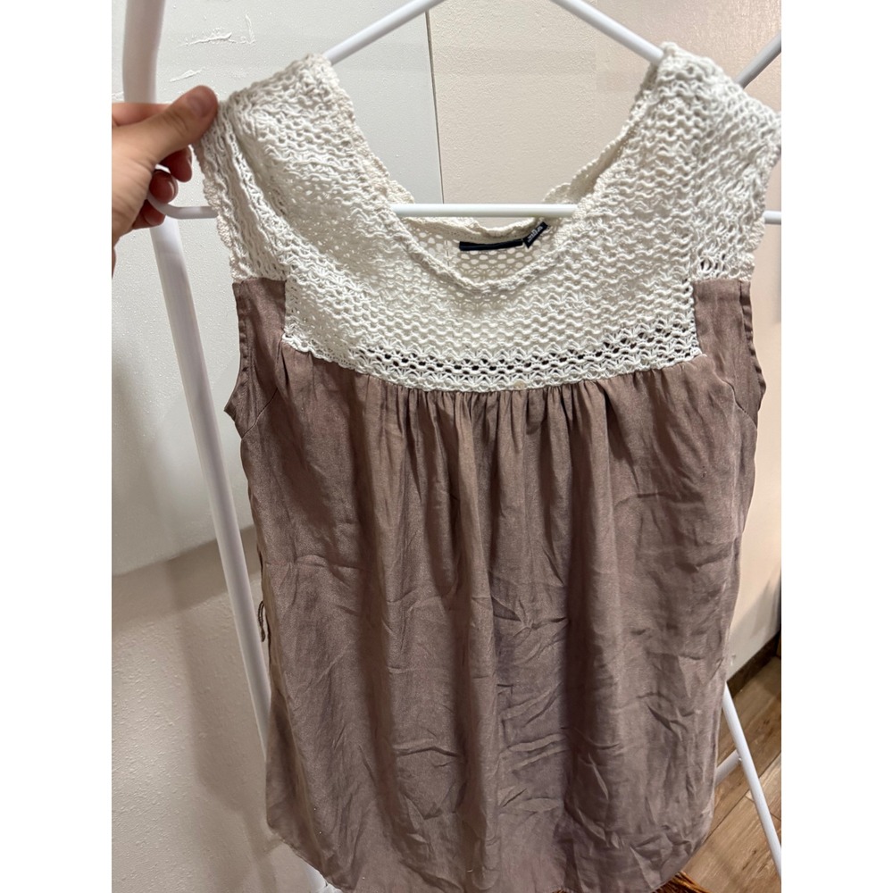 Boho Minimalist Neutral Crochet Babydoll Top Size‎ Medium